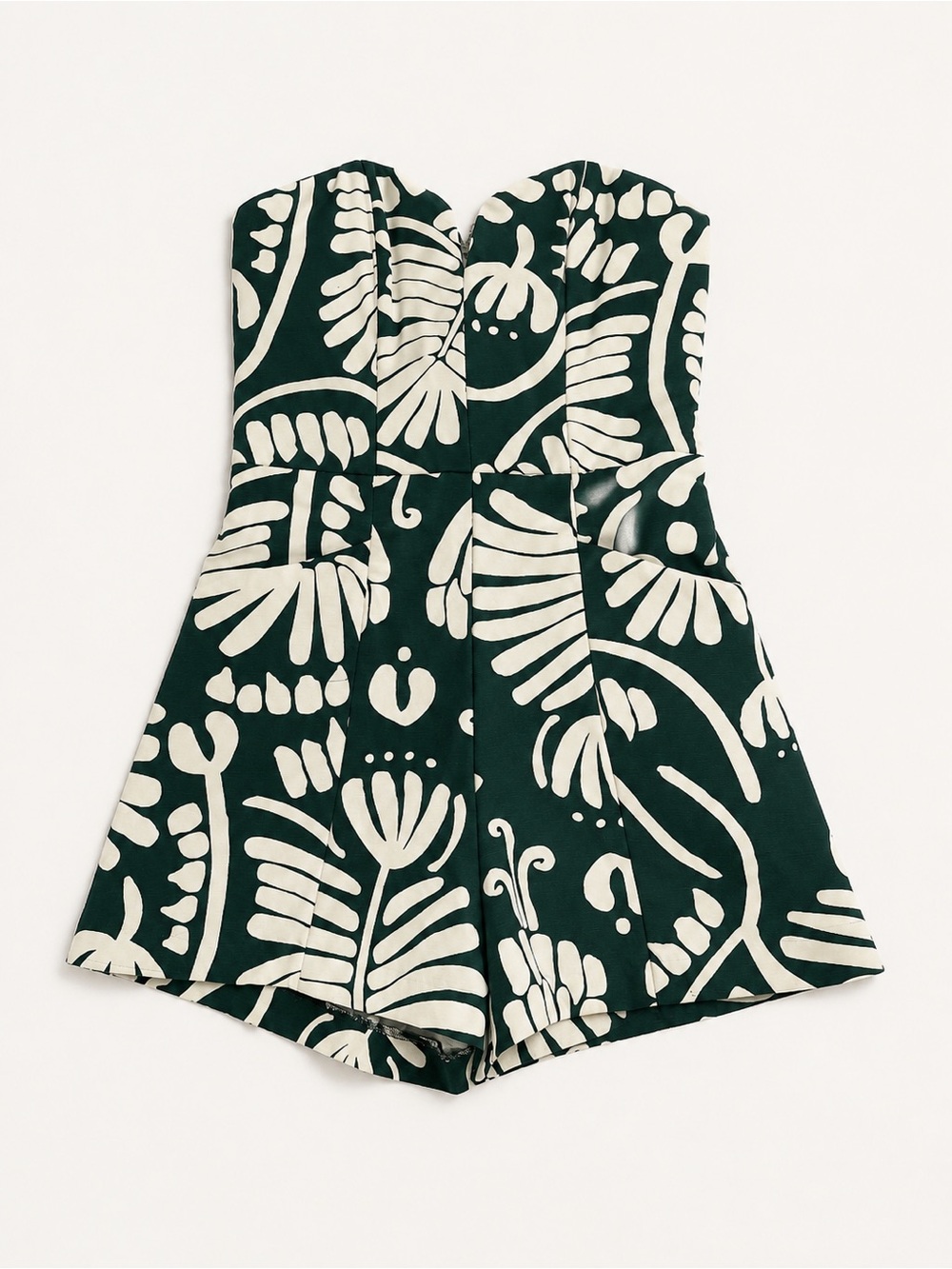 H&M conscious line Strapless Green and White Tropical Print Romper size 6
